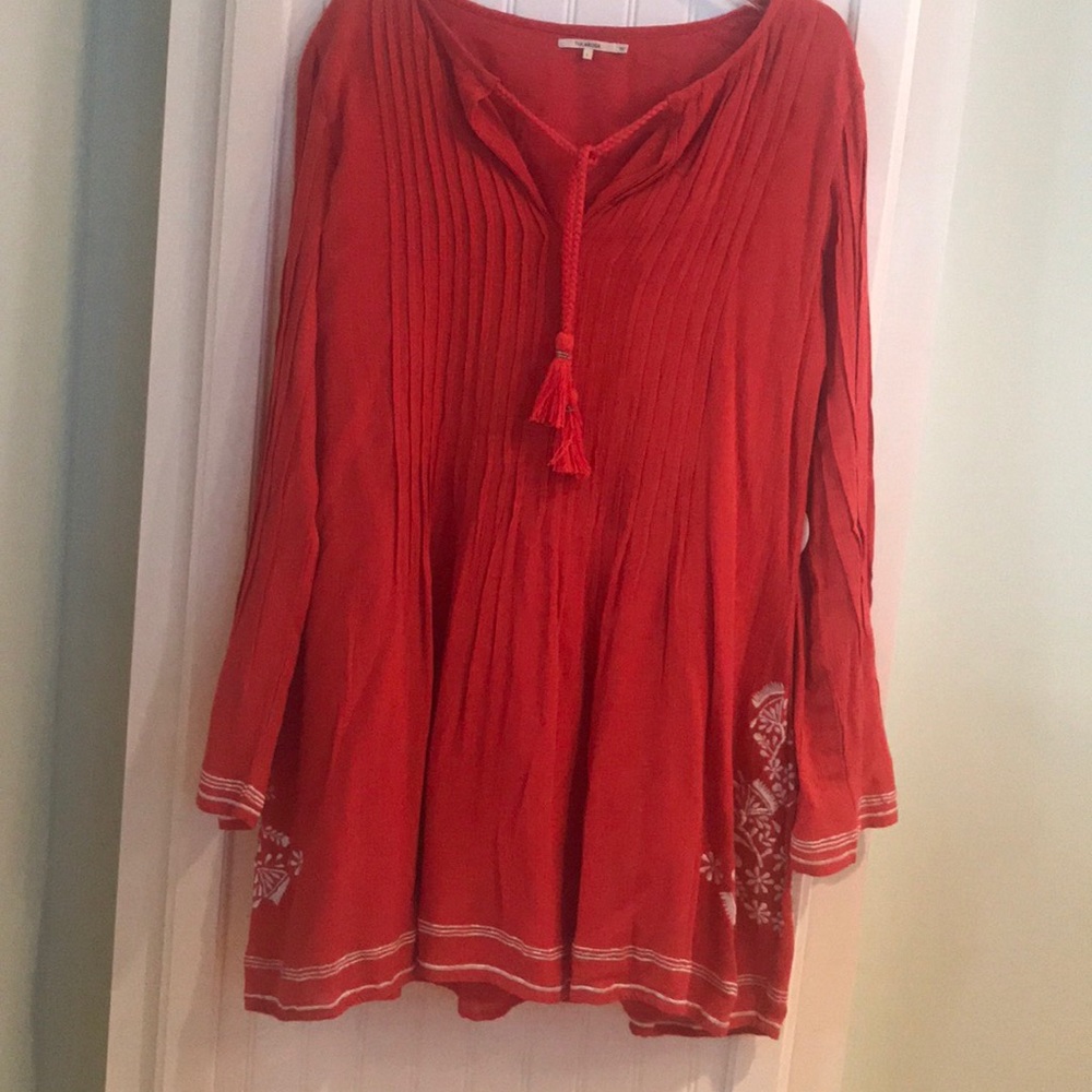 Tularosa red boho dress with white embroidery